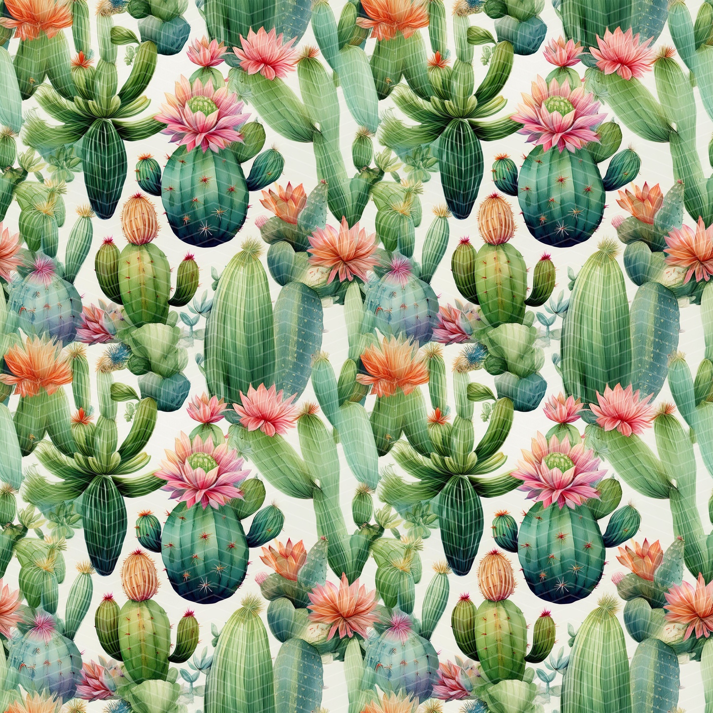 Blooming Cacti Digital Seamless Pattern