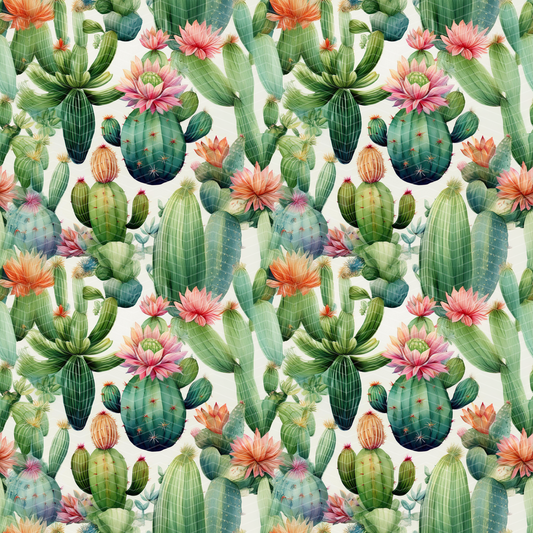 Blooming Cacti Digital Seamless Pattern