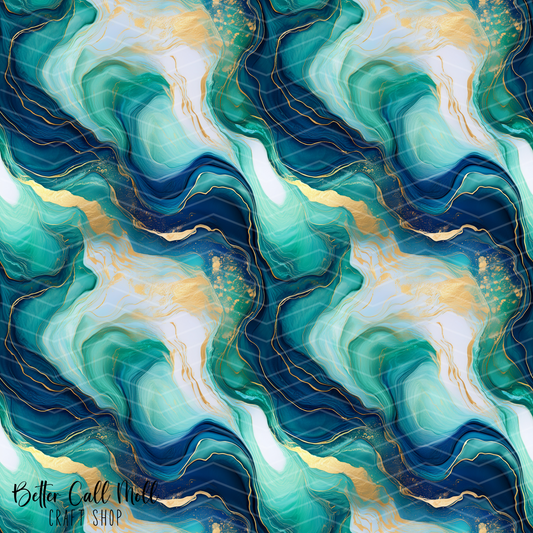 Blue and Gold Current Digital Seamless Pattern