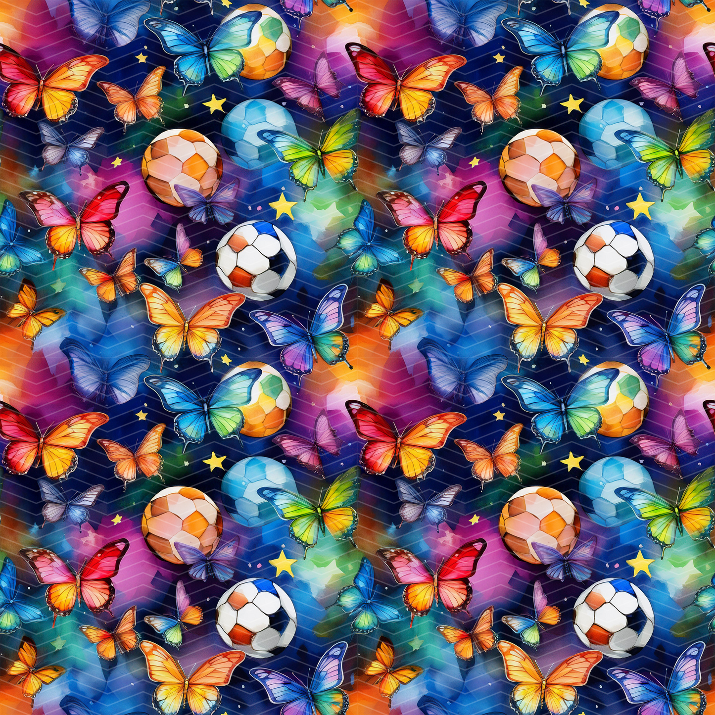 Butterfly Soccerball Digital Seamless Pattern