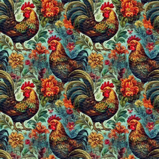 Chickens and Roosters 2 Digital Seamless Pattern