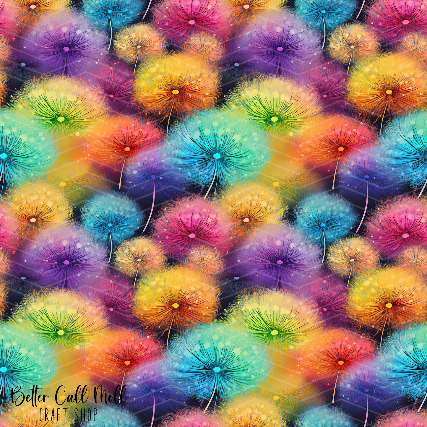 Colorful Dandelions 1 Digital Seamless Pattern
