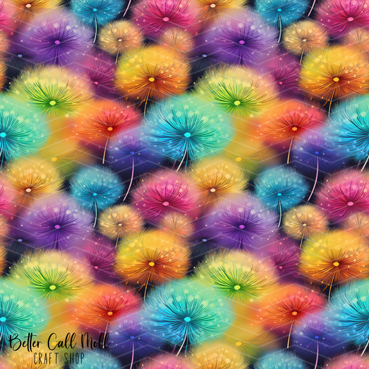 Colorful Dandelions 1 Digital Seamless Pattern