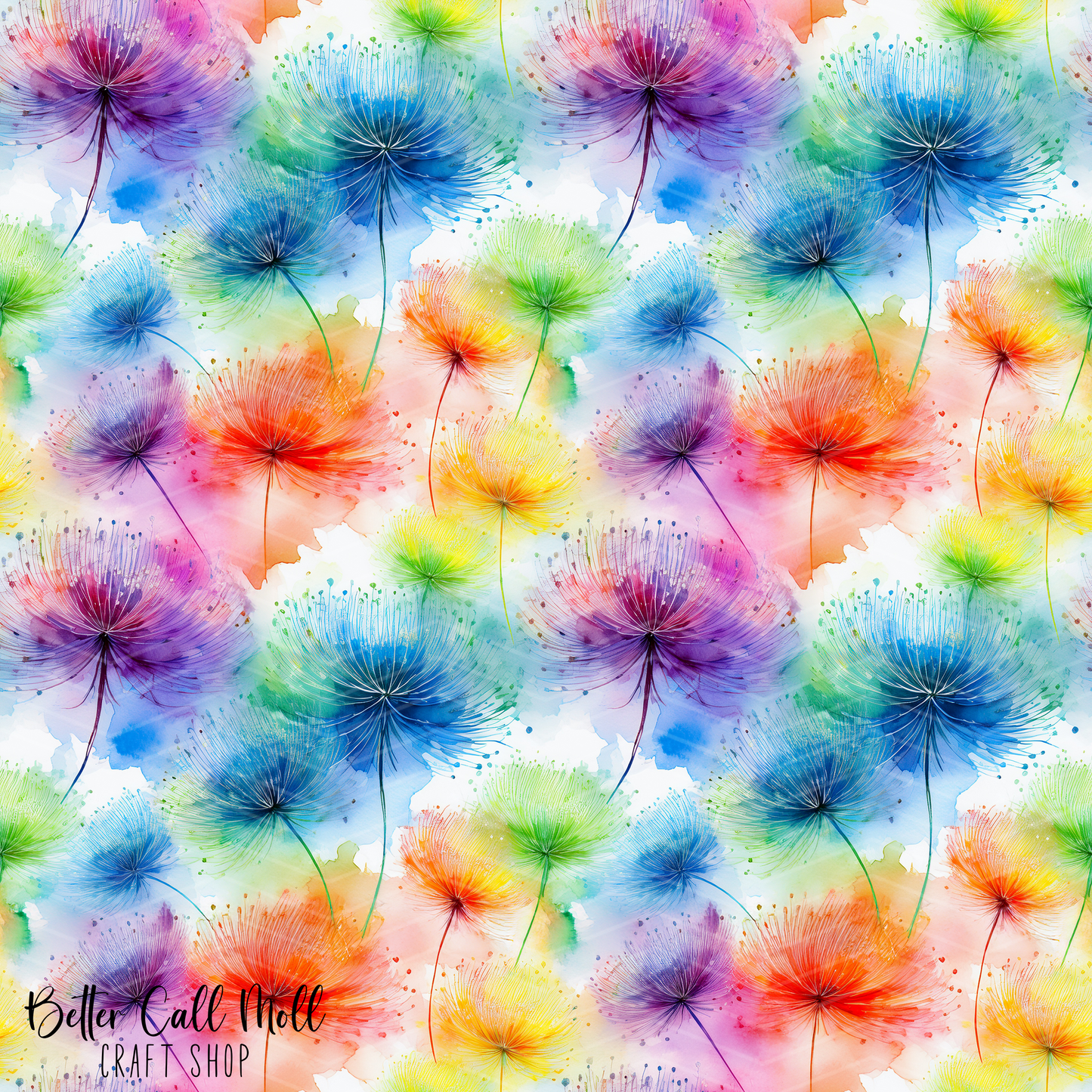 Colorful Dandelions 2 Digital Seamless Pattern