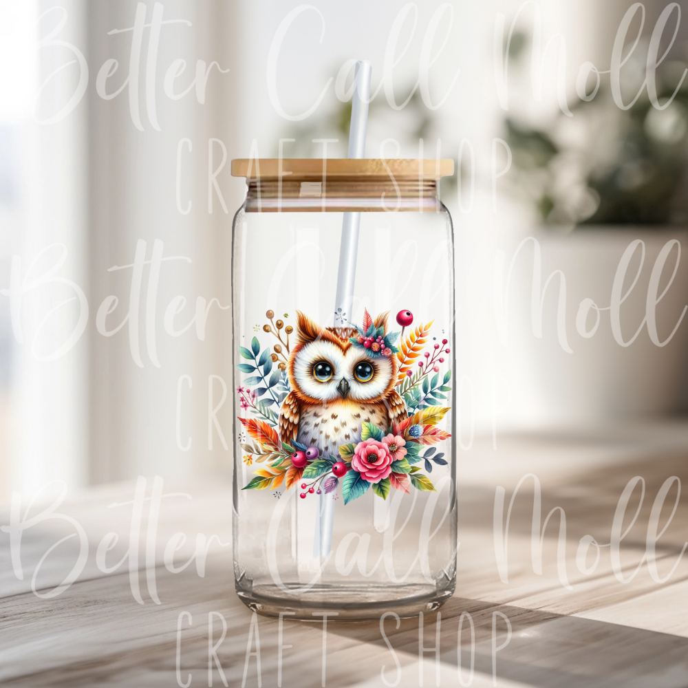 D038 - Colorful Floral Owl UV DTF Decal