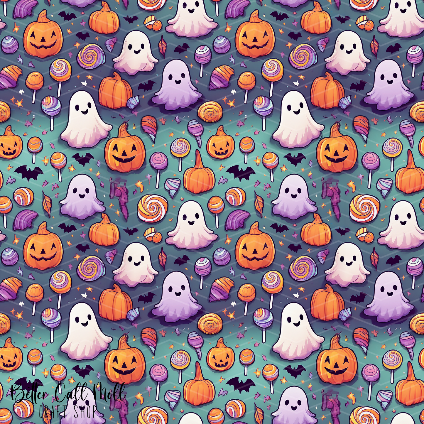 Ghosts and Candy Digital Seamless Pattern