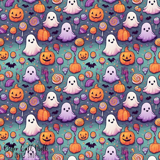 Ghosts and Candy Digital Seamless Pattern