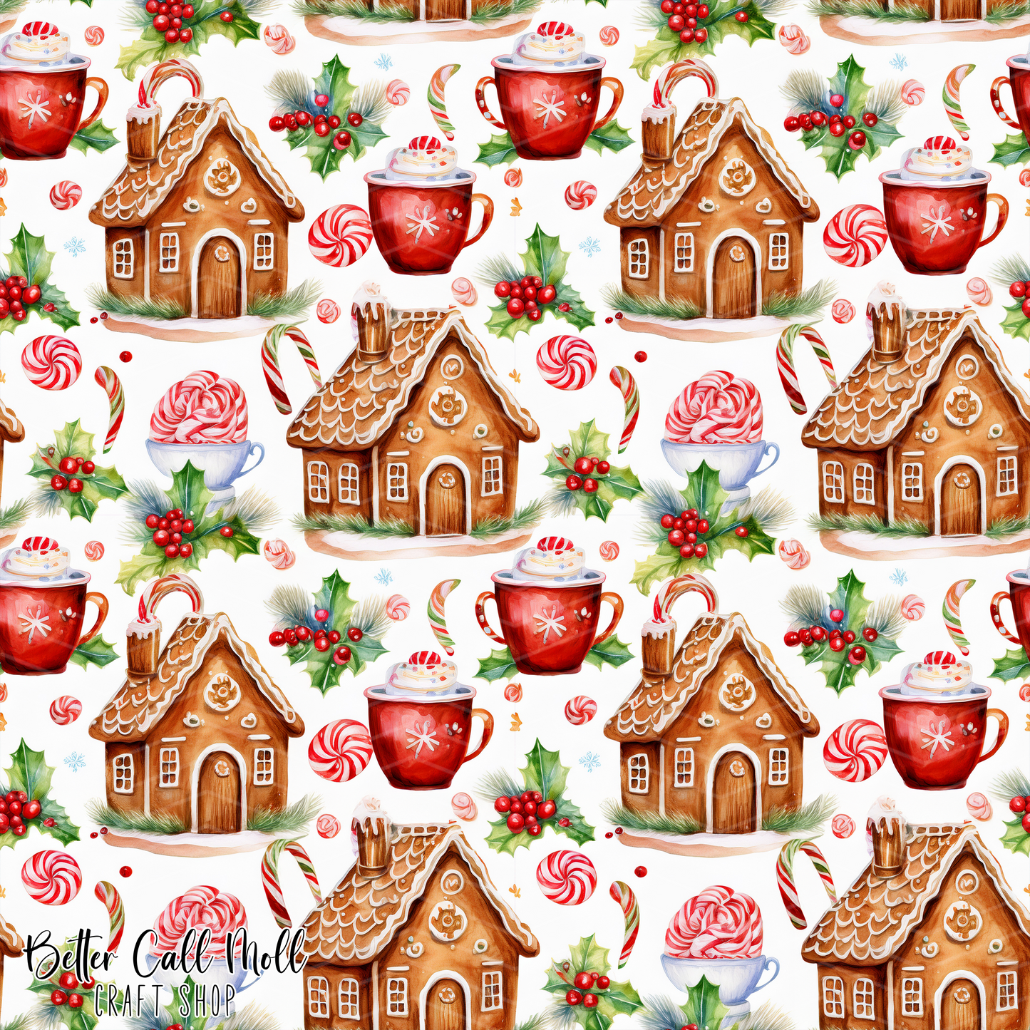 Gingerbread Houses Digital Seamless Pattern