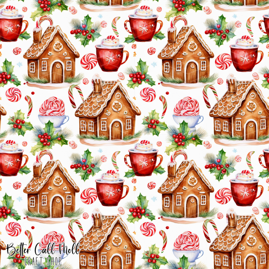 Gingerbread Houses Digital Seamless Pattern