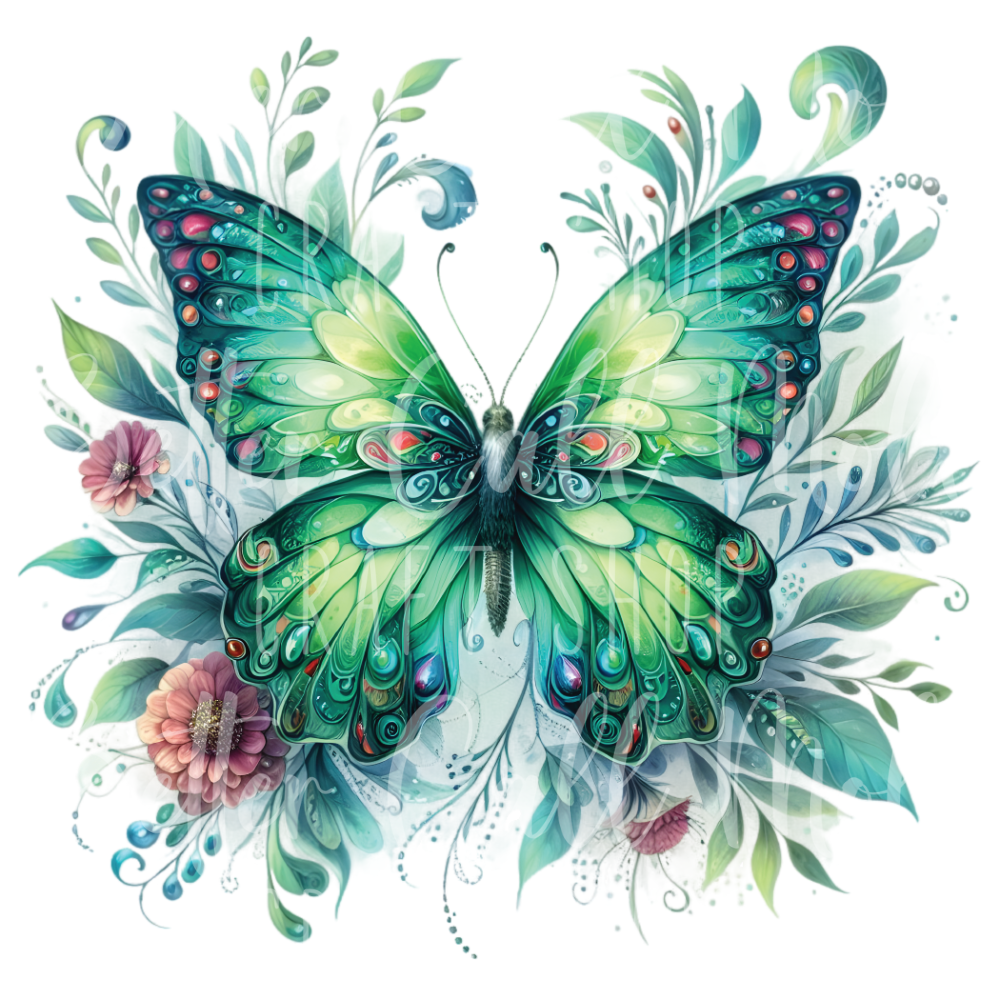 D054 - Green Butterfly UV DTF Decal