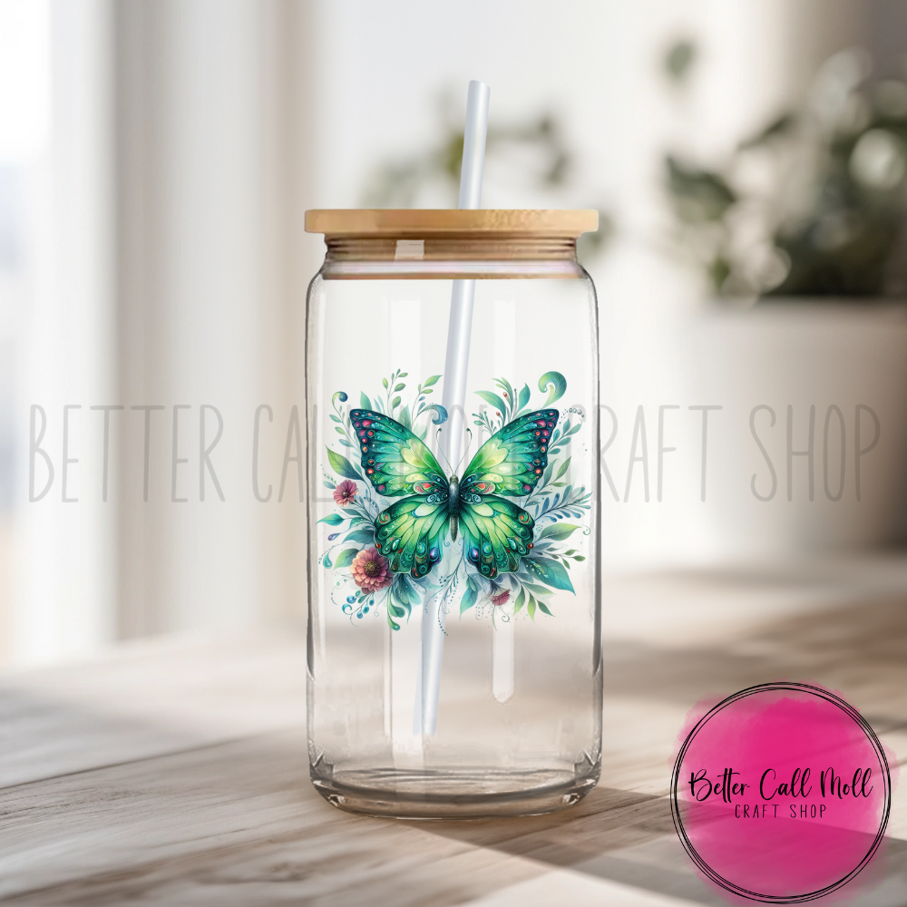 D054 - Green Butterfly UV DTF Decal