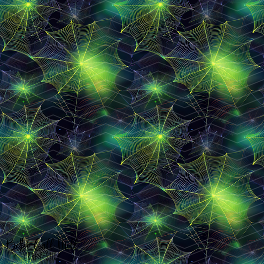 Green Spiderwebs Digital Seamless Pattern
