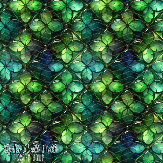 Green and Blue Stained Glass Digital Seamless Pattern