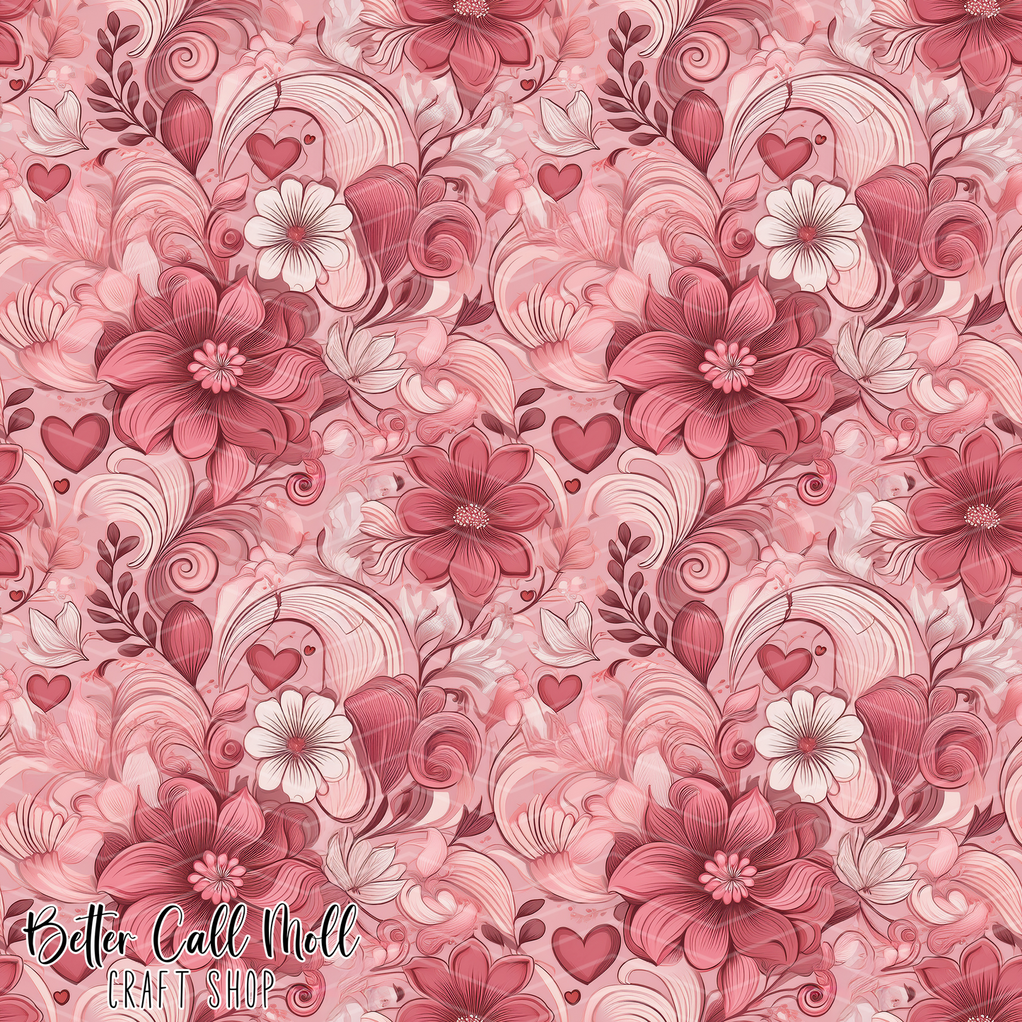 Hearts and Florals 3 Digital Seamless Pattern