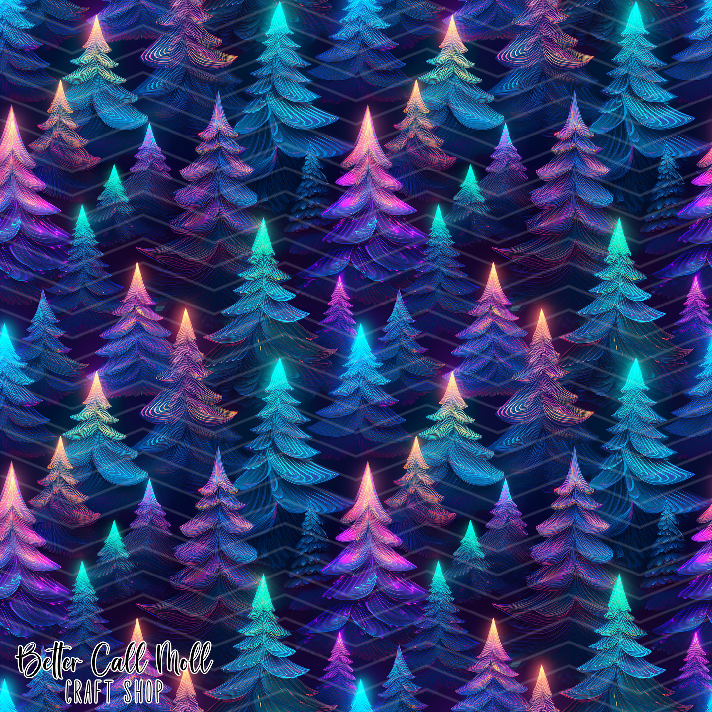 Iridescent Christmas Trees Digital Seamless Pattern