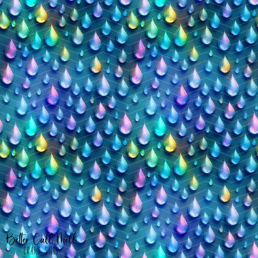 Iridescent Raindrops Digital Seamless Pattern