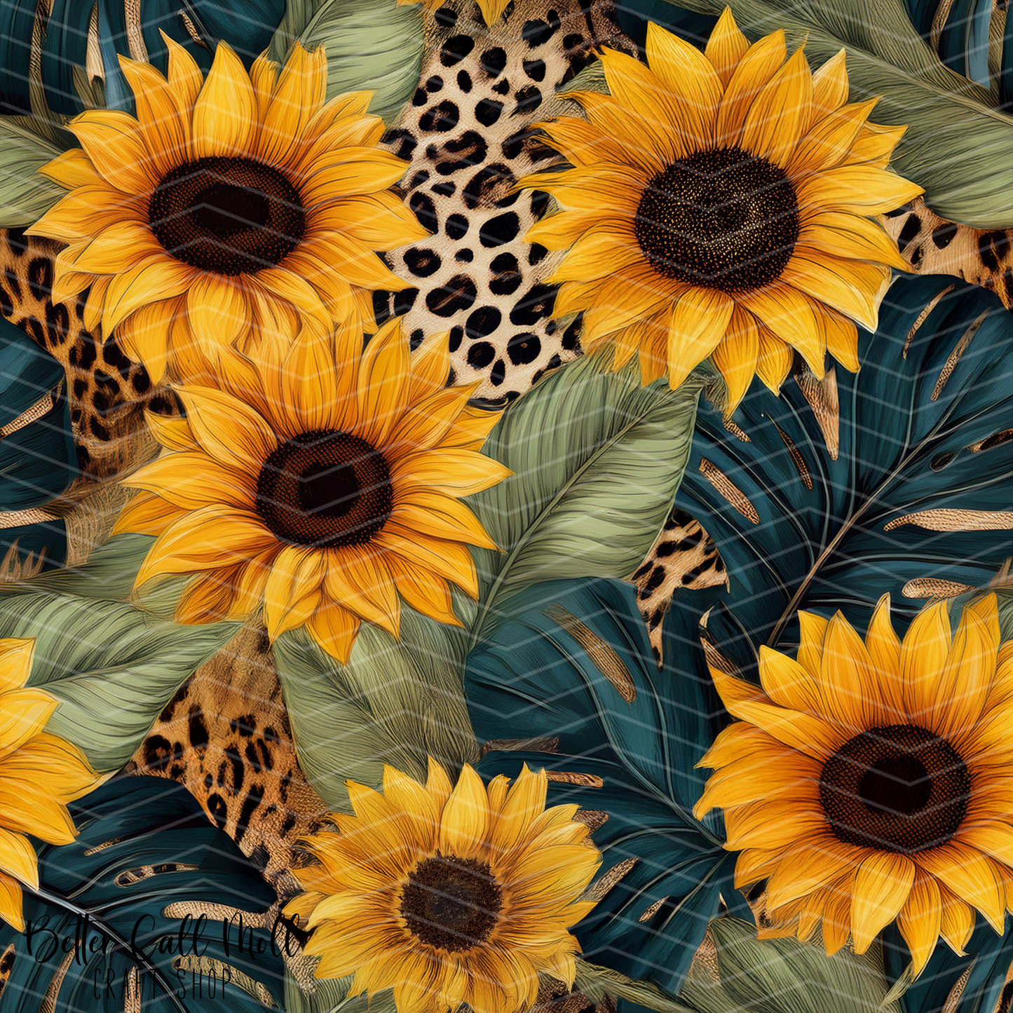 Jungle Sunflowers Digital Seamless Pattern