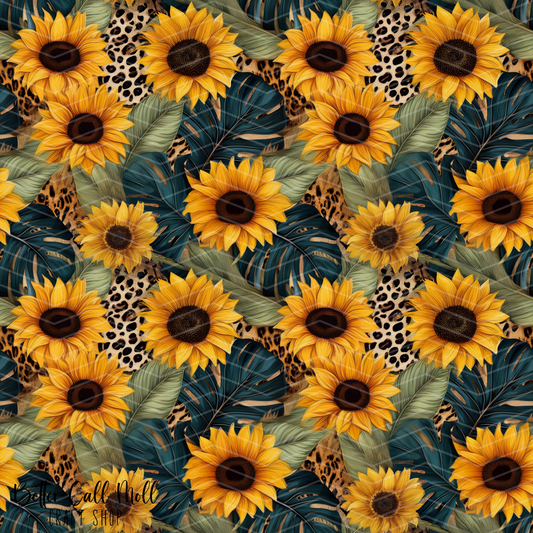 Jungle Sunflowers Digital Seamless Pattern