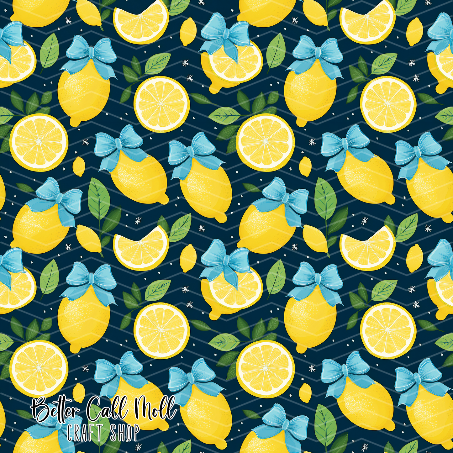 Lemons and Blue Bows 2 Digital Seamless Pattern