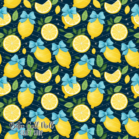 Lemons and Blue Bows 2 Digital Seamless Pattern