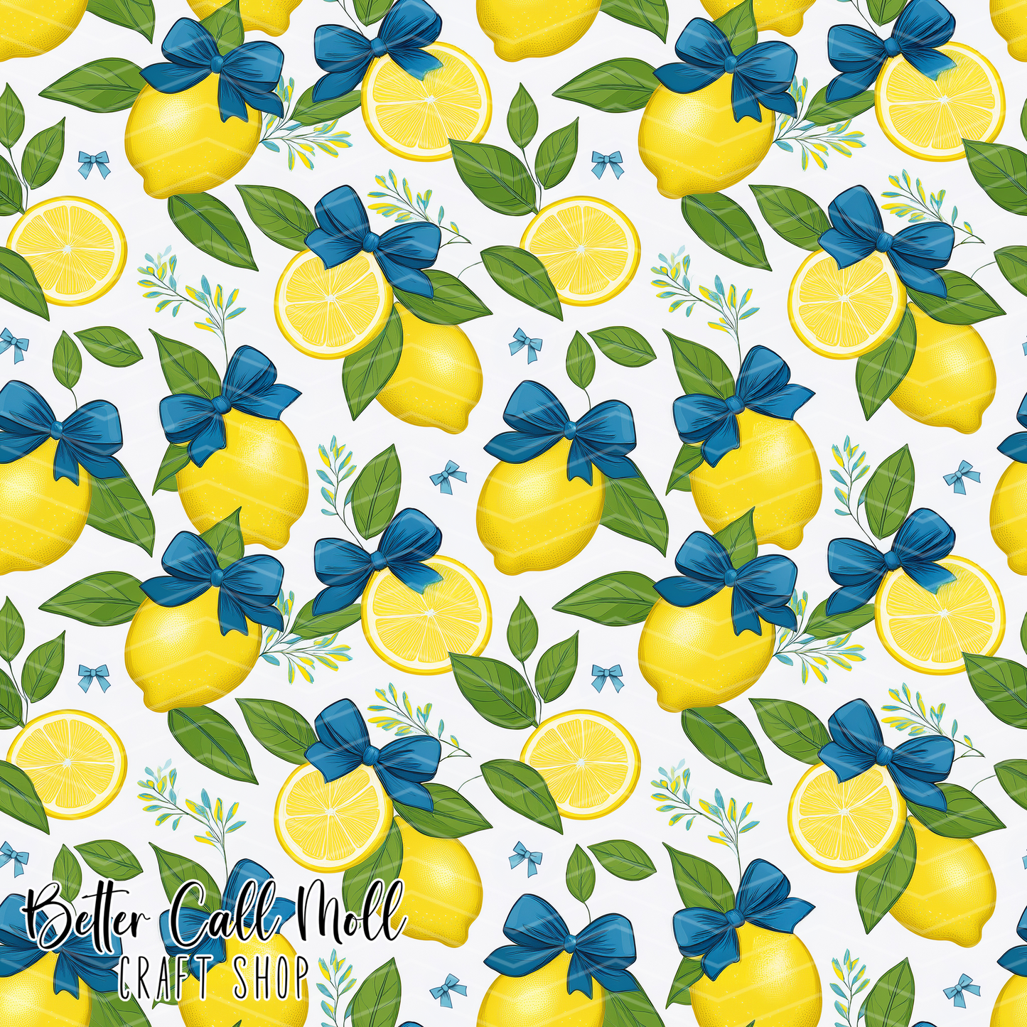 Lemons and Blue Bows 3 Digital Seamless Pattern