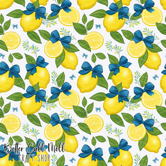 Lemons and Blue Bows 3 Digital Seamless Pattern