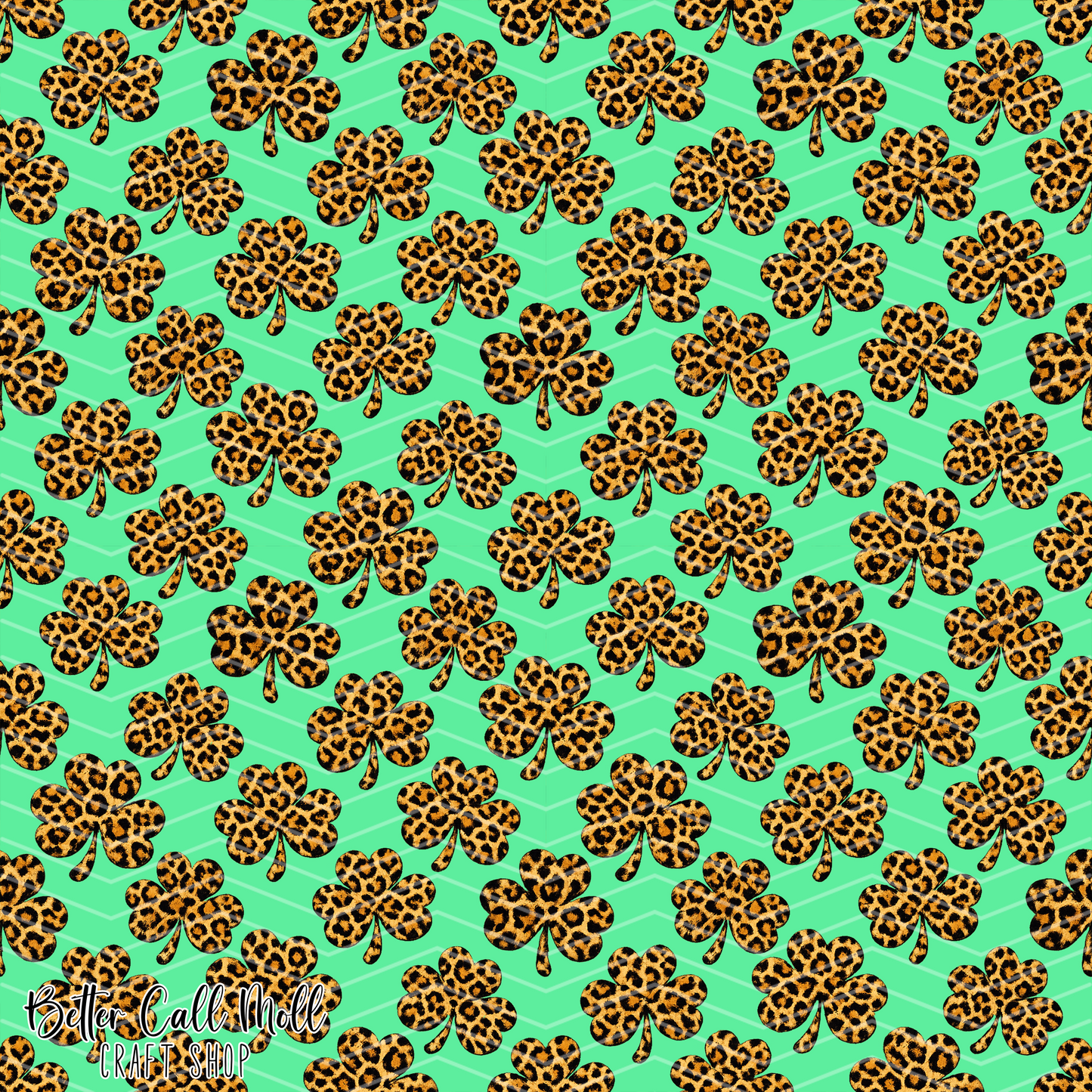Mint Leopard Print Shamrocks Digital Seamless Pattern