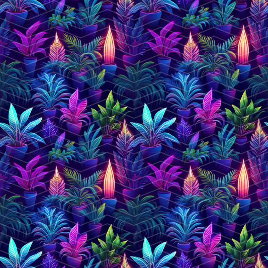 Neon Plants Digital Seamless Pattern