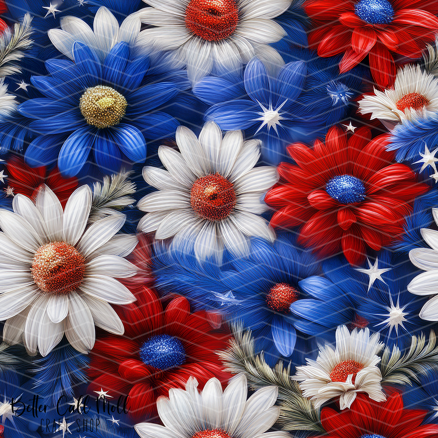 Patriotic Flowers Digital Seamless Pattern
