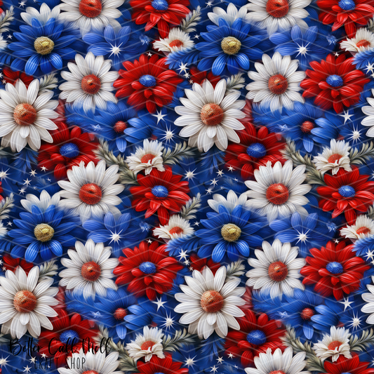 Patriotic Flowers Digital Seamless Pattern