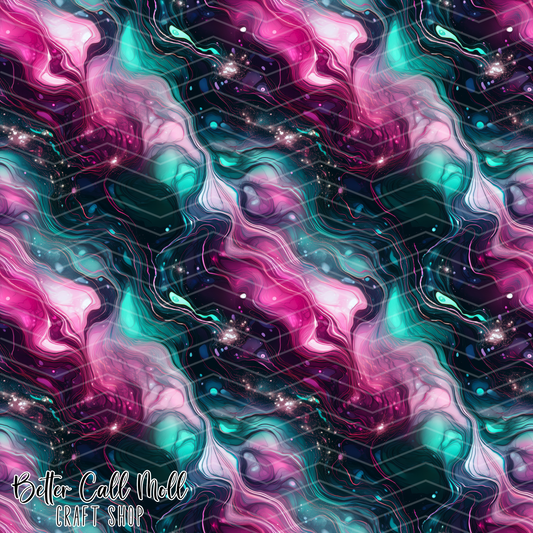 Pink and Teal Galaxy Digital Seamless Pattern