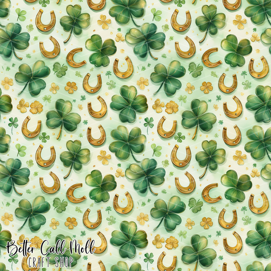 Shamrocks and Horse Shoes Digital Seamless Pattern