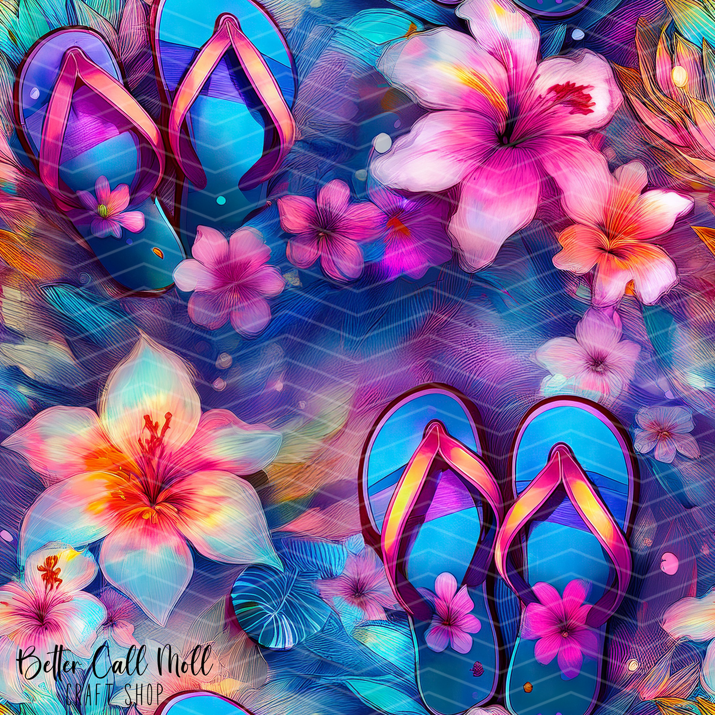 Tropical Flip Flops 2 Digital Seamless Pattern