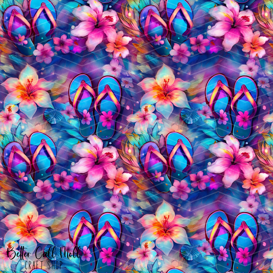 Tropical Flip Flops 2 Digital Seamless Pattern