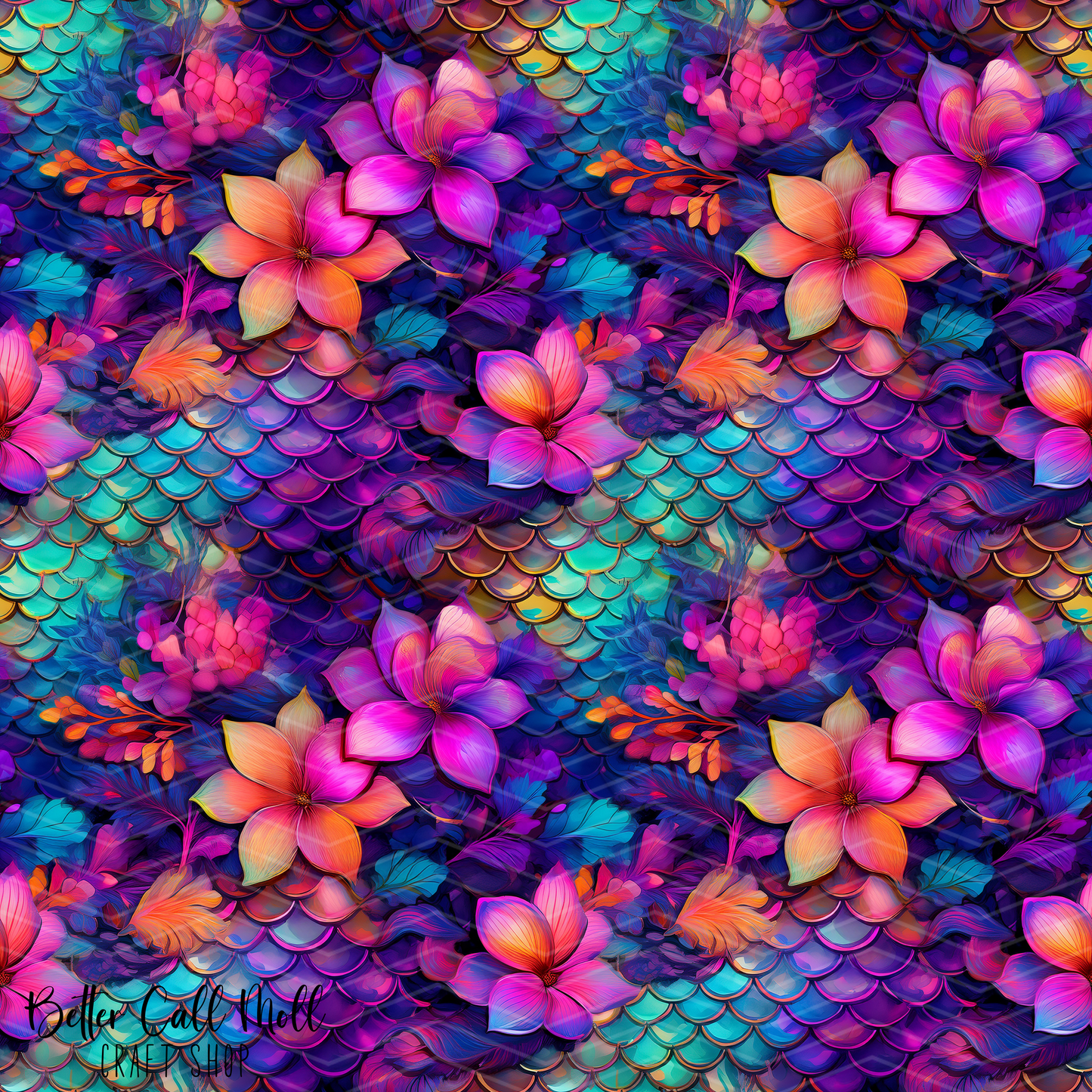Tropical Mermaid 1 Digital Seamless Pattern