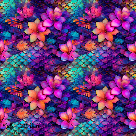 Tropical Mermaid 1 Digital Seamless Pattern