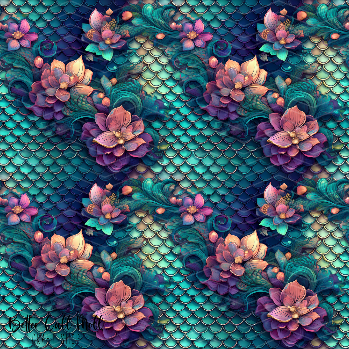 Tropical Mermaid 3 Digital Seamless Pattern