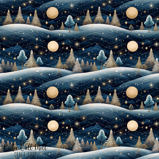 Winter Night Sky 2 Digital Seamless Pattern