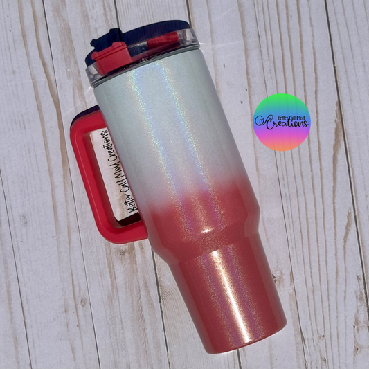 40oz Ombre Holographic Shimmer Handle Sublimation Tumbler
