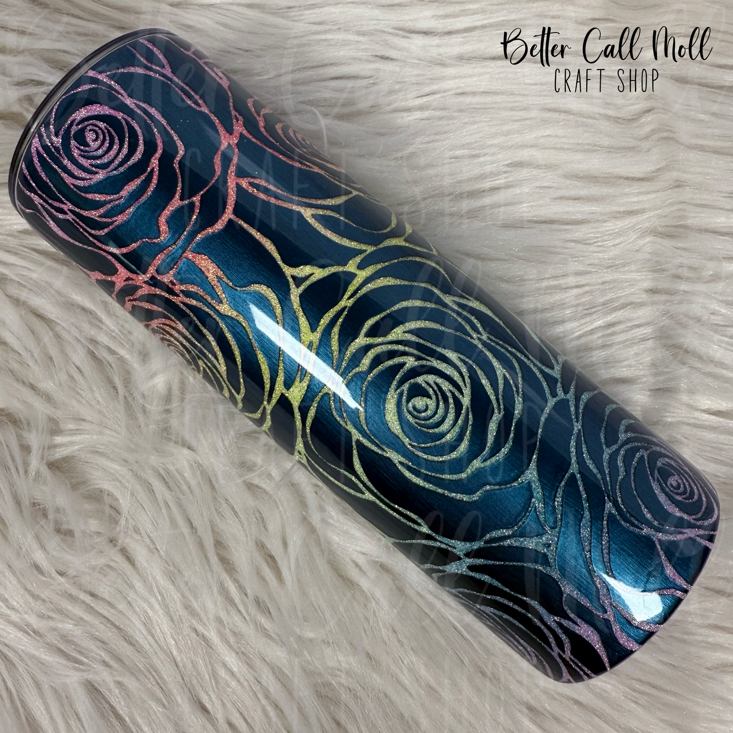 20oz Rainbow Flowers Peekaboo Glitter Insulated Stainless Steel Coated Tumbler