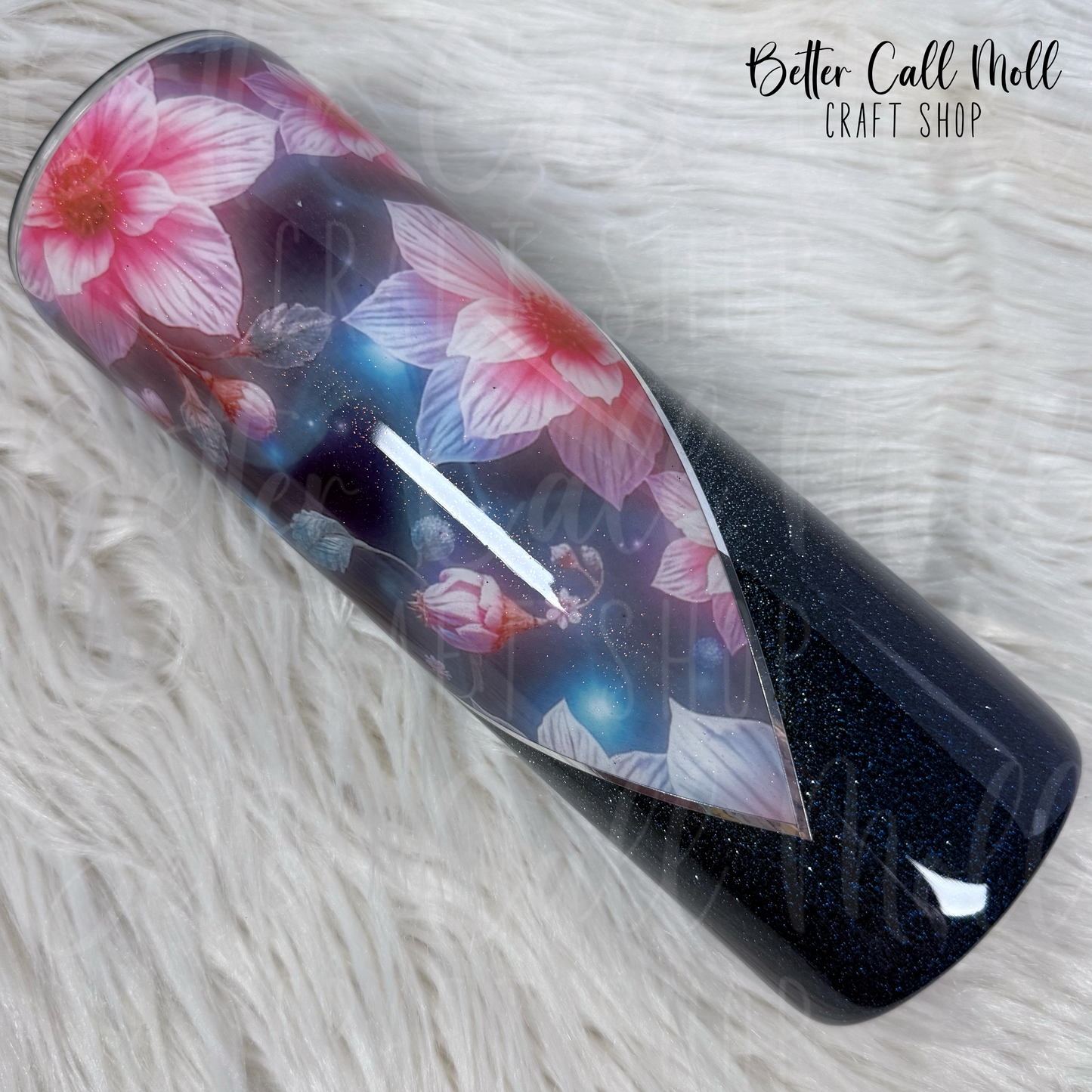 30oz Floral V-Split Glitter Insulated Stainless Steel Coated Tumbler