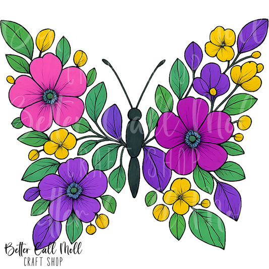 D206 - Colorful Floral Butterfly UV DTF Decal