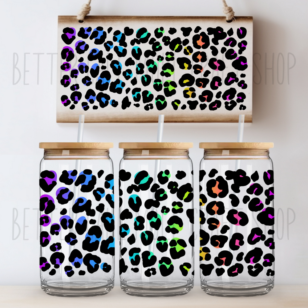 W087 - Colorful Leopard Print UV DTF 16oz Tumbler Wrap