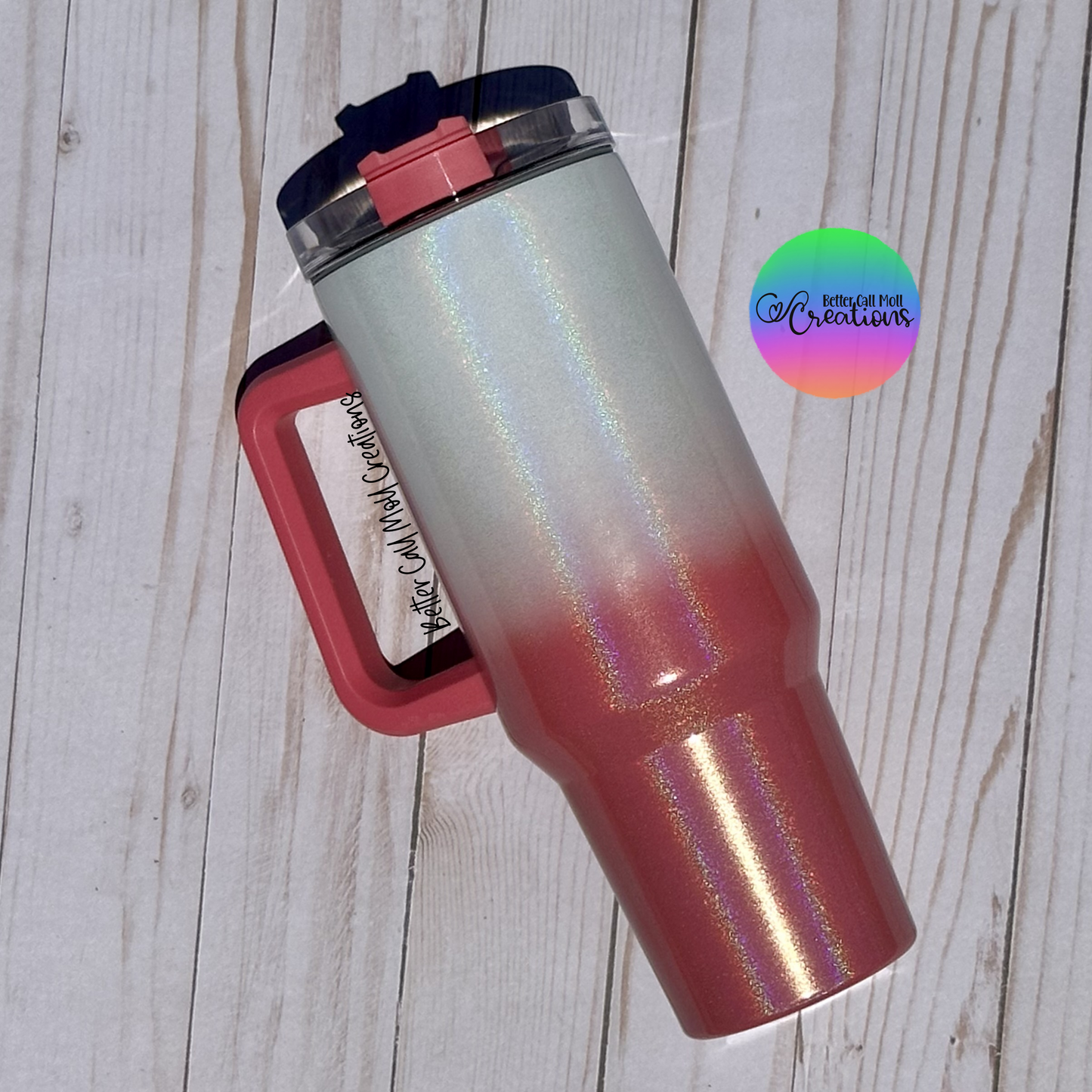 40oz Ombre Holographic Shimmer Handle Sublimation Tumbler