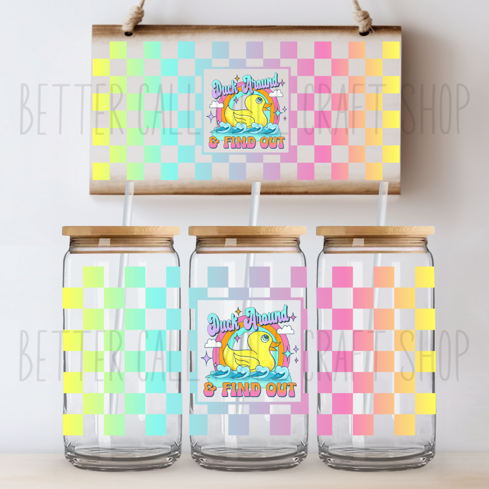 W026 - Duck Around Checkered UV DTF 16oz Tumbler Wrap