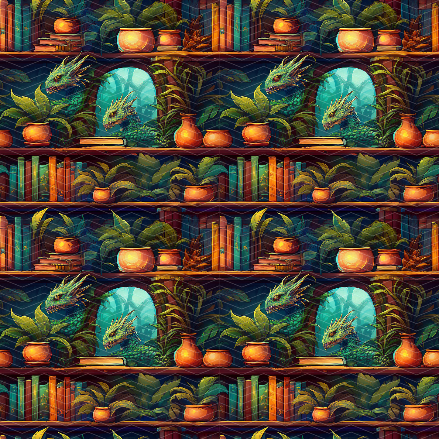 Fantasy Bookshelf 1 Digital Seamless Pattern