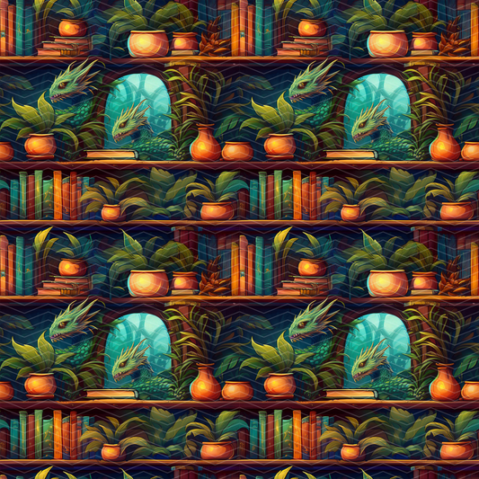 Fantasy Bookshelf 1 Digital Seamless Pattern