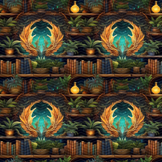 Fantasy Bookshelf 2 Digital Seamless Pattern