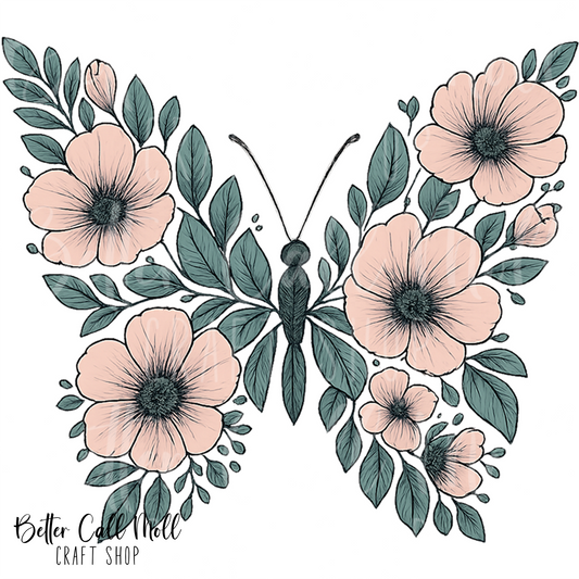D207 - Pale Pink Floral Butterfly UV DTF Decal