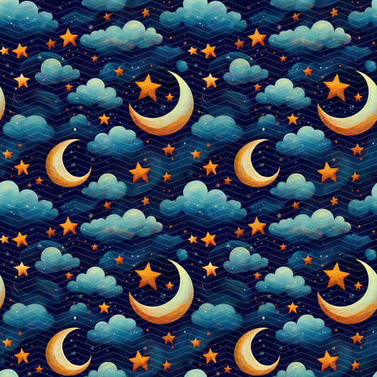 Moons, Stars and Clouds 1 Digital Seamless Pattern